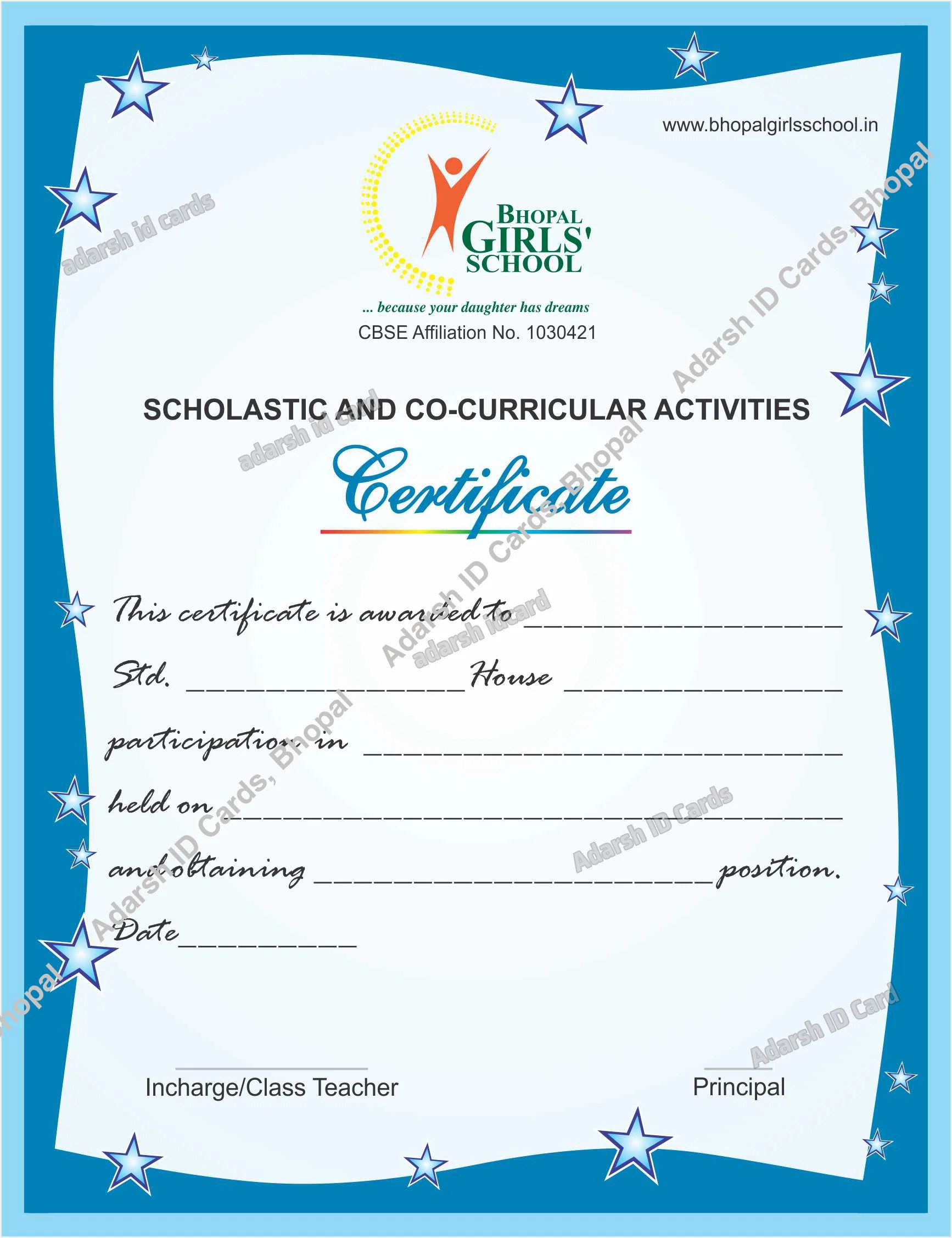 Certificates DF5AF1 - Certificates Printing Services Bhopal Madhya Pradesh