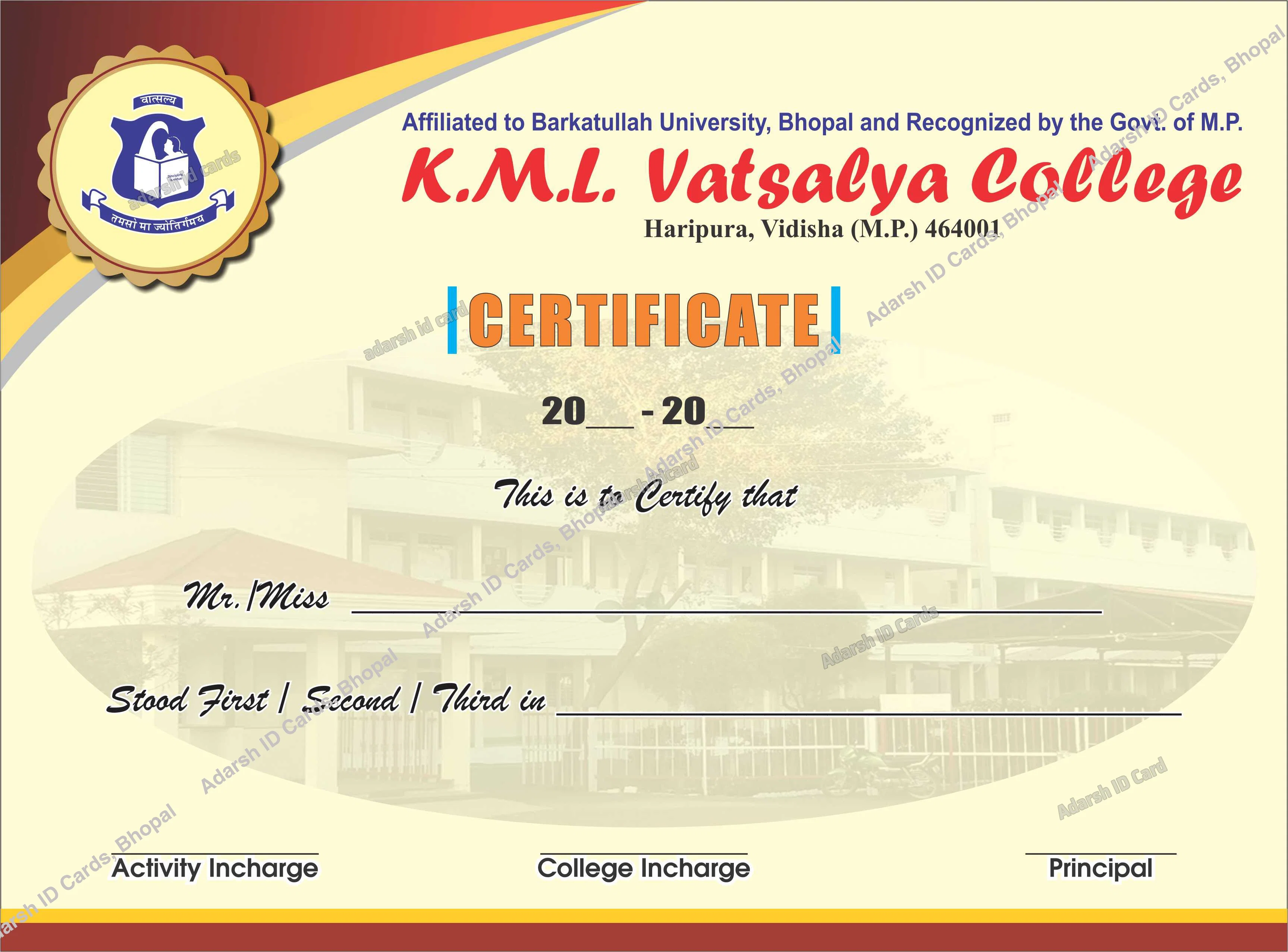 Certificates 702BBA - Certificates Printing Services Bhopal Madhya Pradesh